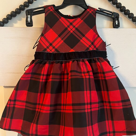 Cat & Jack Plaid Holiday Dress Red & Black Bow Layered Taffeta Girls 12 months - Picture 7 of 7
